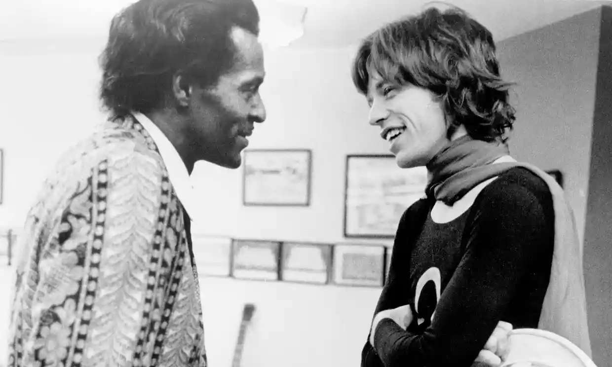 Chuck Berry and Mick Jagger backstage at Madison Square Garden 1969. Photograph: Michael Ochs Archives/Getty Images